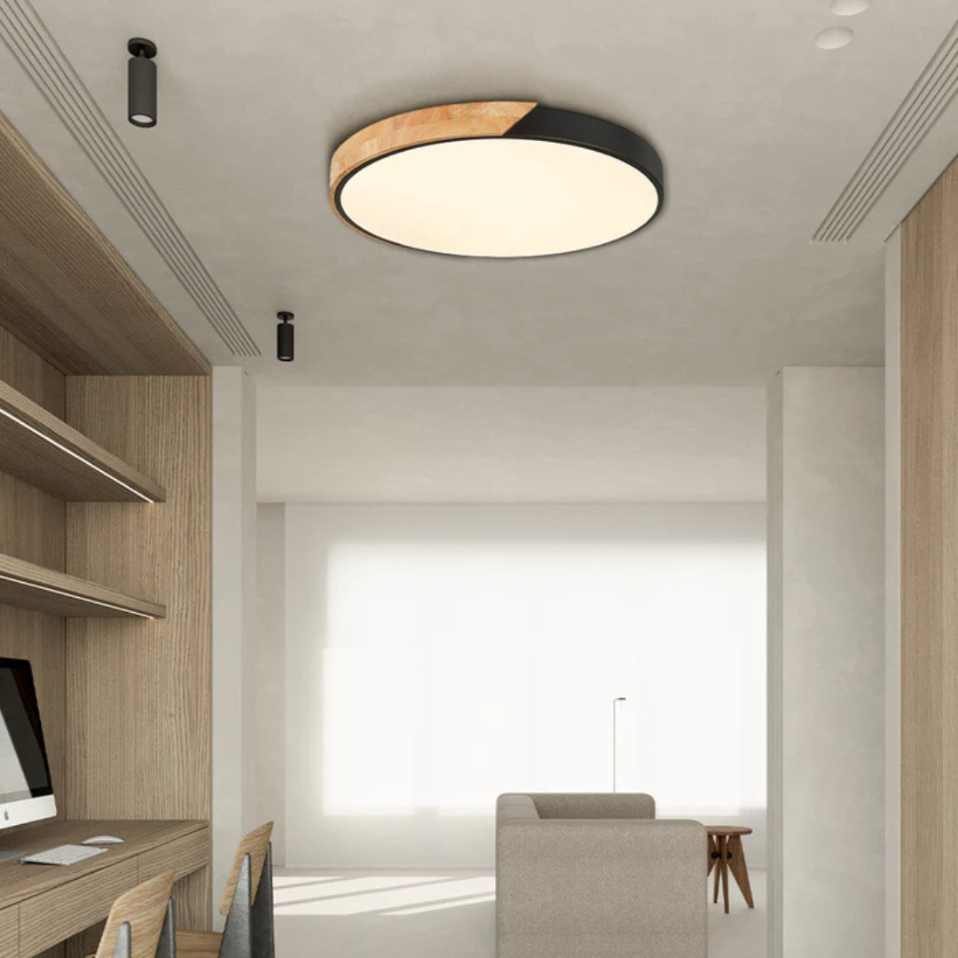 Scandinavian Wood LED Ceiling Light, Round 23 or 30 cm, Modern Design