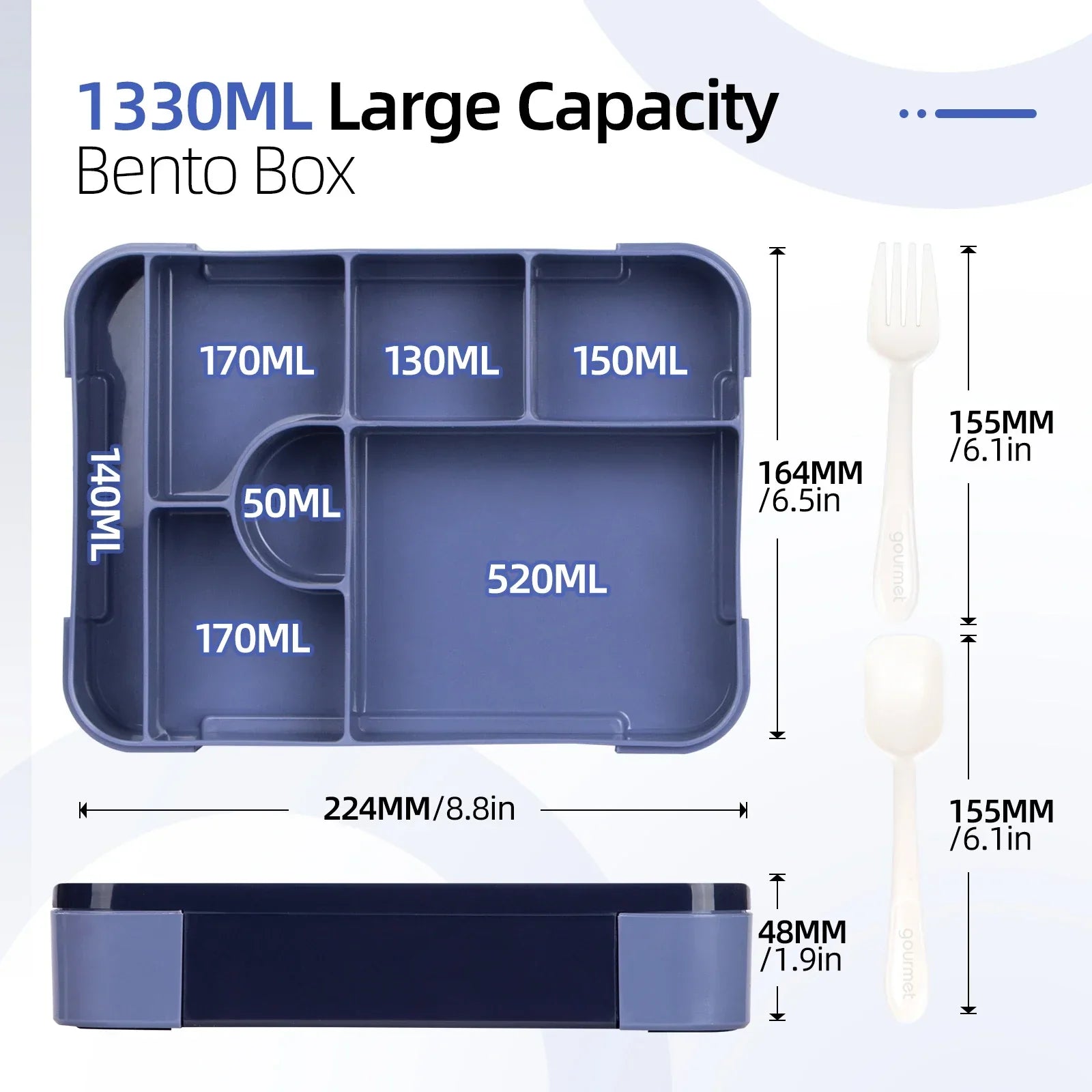 BentoMax 1330ml 電子レンジ対応・旅行用漏れ防止ランチボックス
