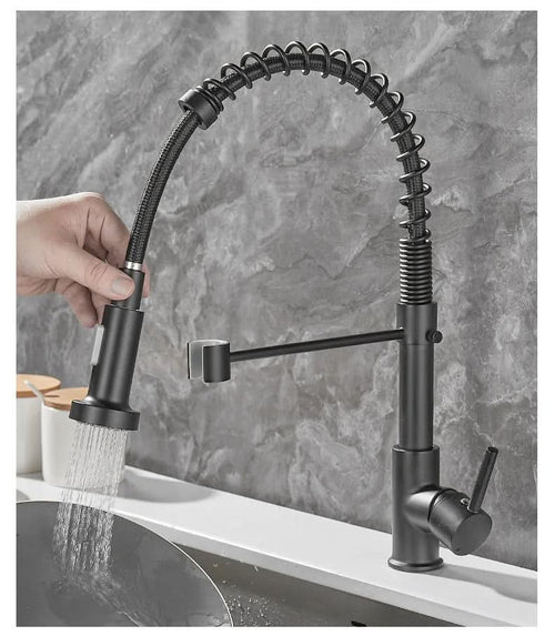 AeroFlow Modern Double Spout Kitchen Tap With Black And Gold Finish