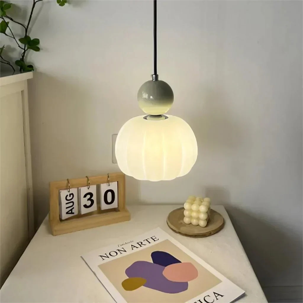 Závěsná lampa s dýňovým motivem v severském stylu s moderním LED stropním světlem