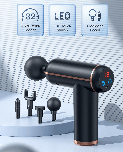 Masażer PulseFlex Pro z czterema końcówkami do skutecznej regeneracji mięśni