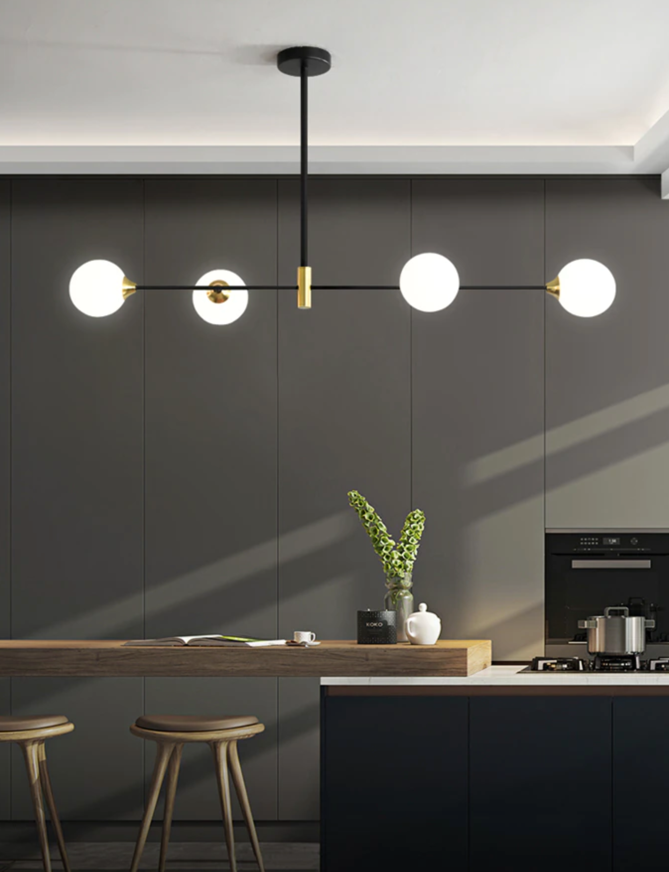 Novaelle Nordic Glass Kugellampen-Schirm Deckenleuchte in poliertem Chrom | Snurv