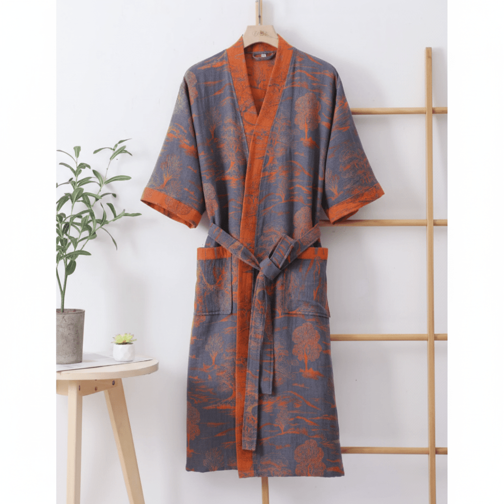 KomiLeaf Käännettävä Luomupuuvillainen Kimono Kylpytakki Hengittävään Mukavuuteen