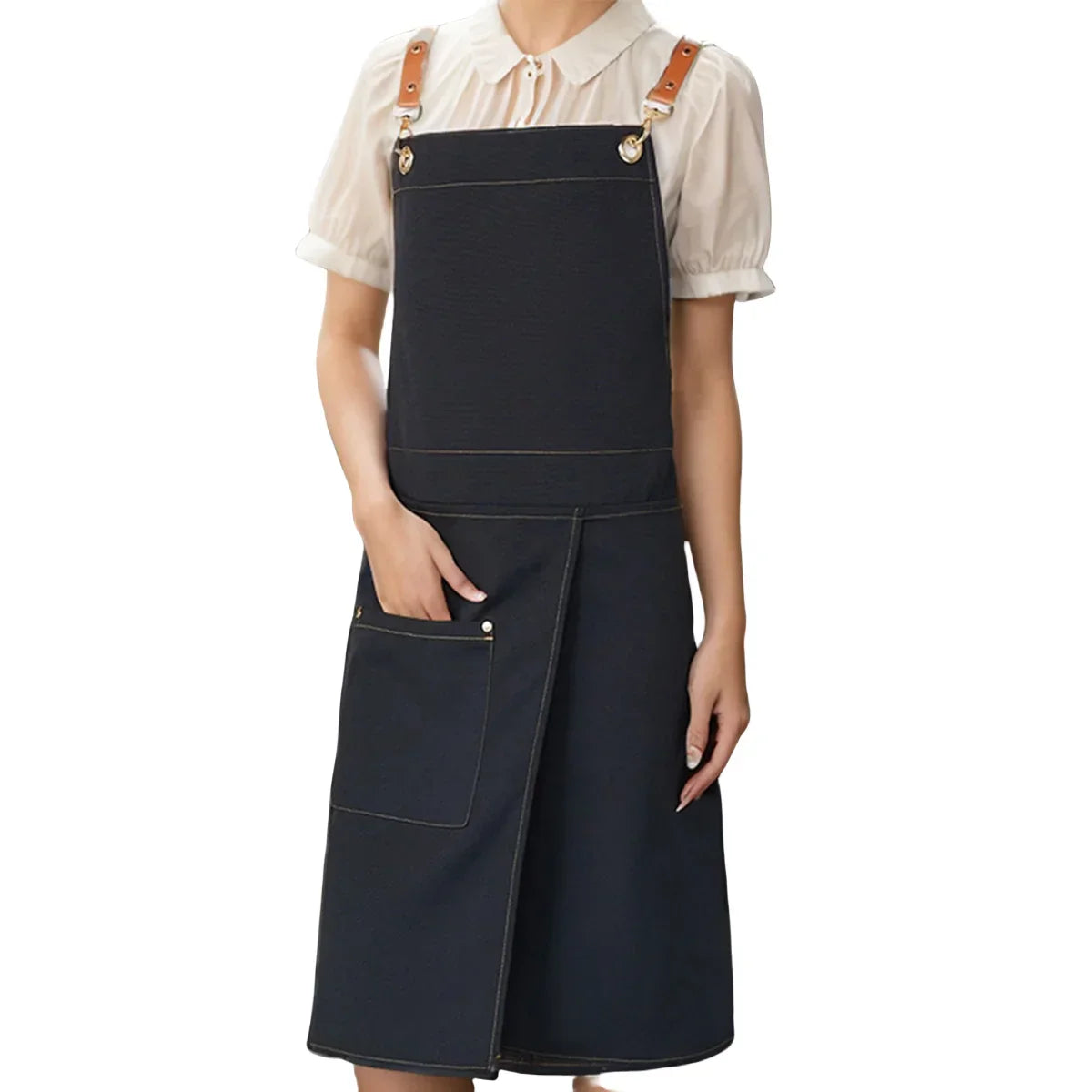 Delantal impermeable WorkEase con bolsillos de lona y falda dividida