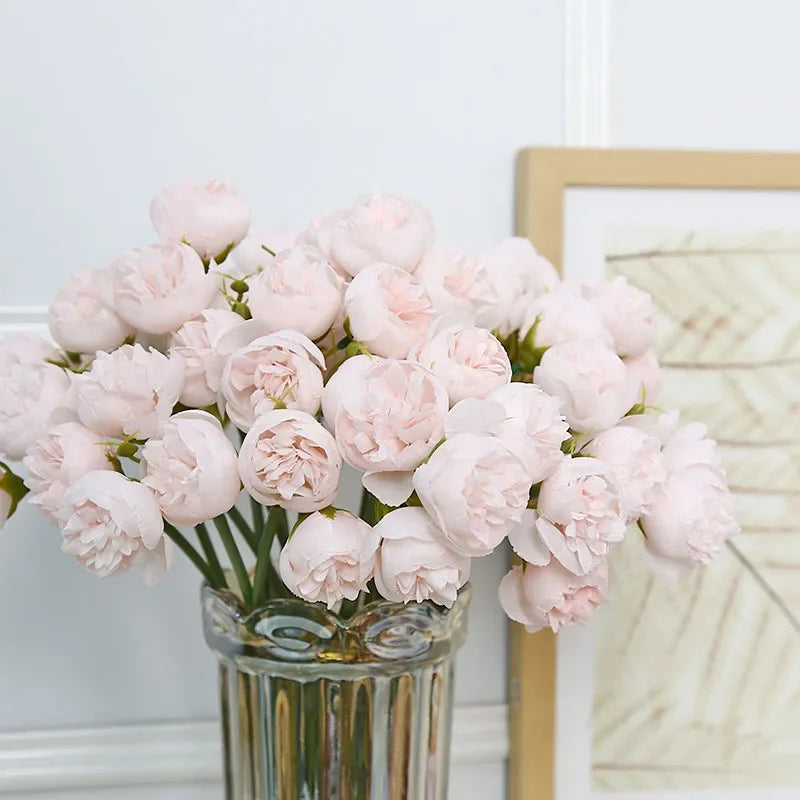 Silk Peony Bouquet With 27 Multicolor Blooms, Elegant Decor