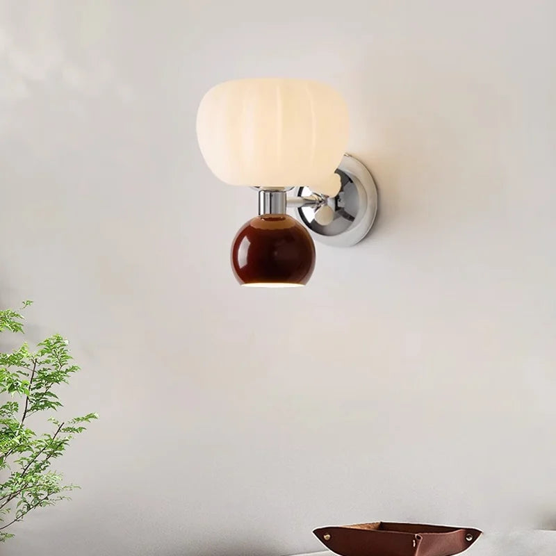 Lampada da parete nordica a forma di zucca con applique moderna in vetro e metallo