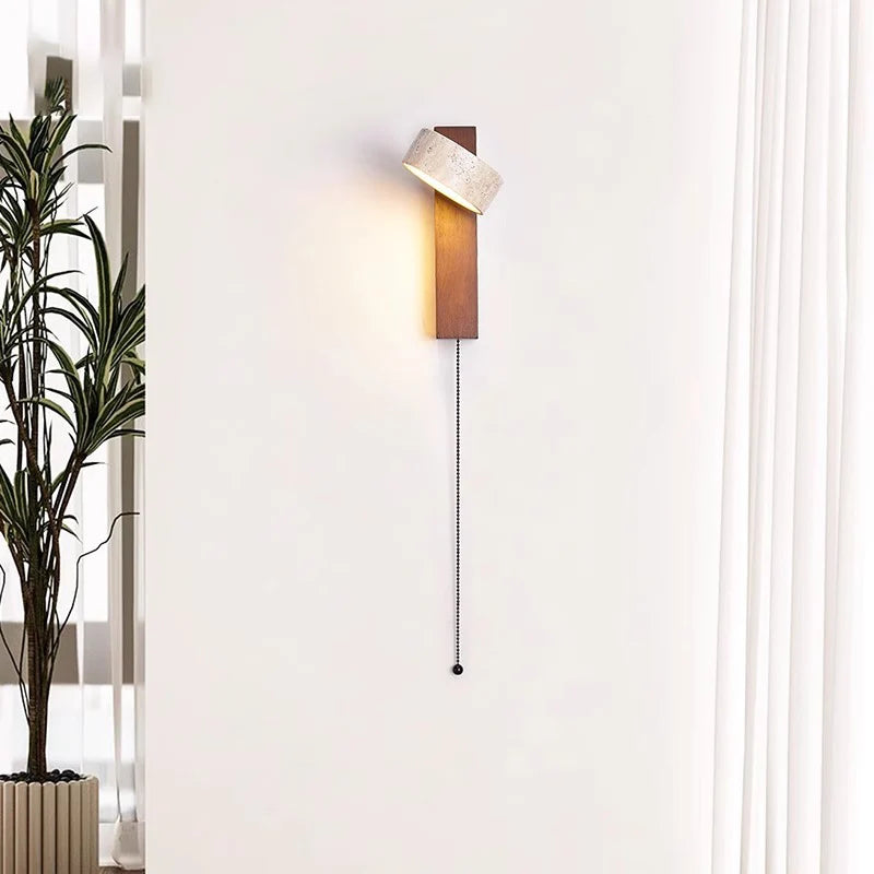 Lámpara de Pared Éclat: Luz de Cabecera Inspirada en el Wabi-Sabi Francés con Interruptor de Tirón
