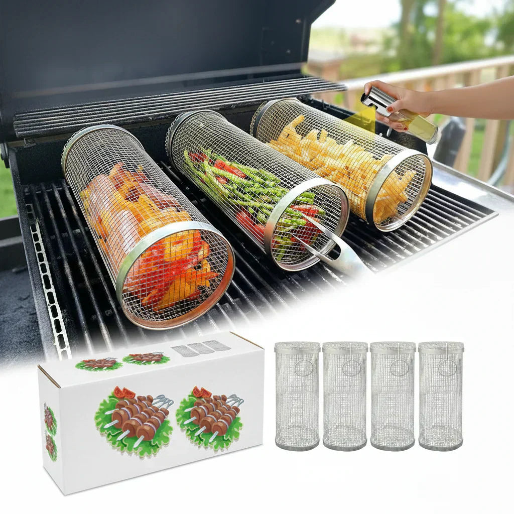 AeroGrill forgatható rozsdamentes acél grillkosár az egyenletes sütésért