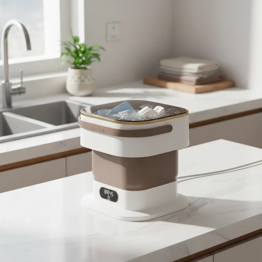 Máquina de Lavar Compacta Dobrável e Portátil para Pequenas Cargas de Roupa