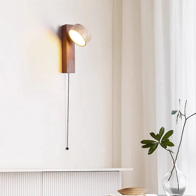 Lámpara de Pared Éclat: Luz de Cabecera Inspirada en el Wabi-Sabi Francés con Interruptor de Tirón