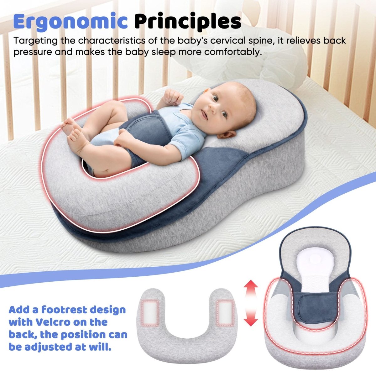 NurtureNest Baby Pillow Ergonomic Pillow for Safe Sleep