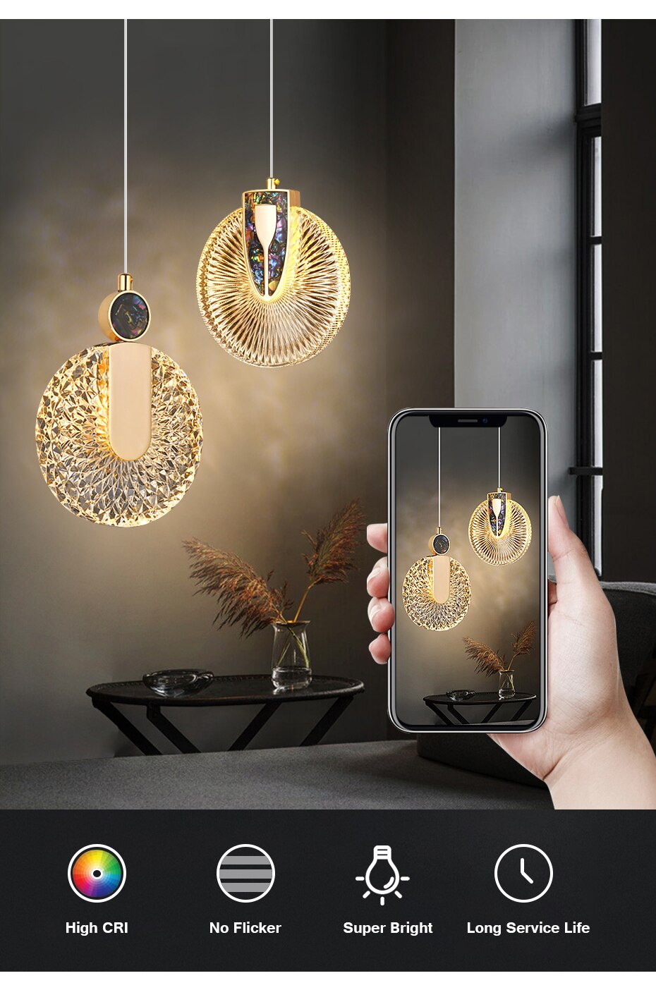 Lampada a sospensione LED rotonda Solara Crystal oro | Snurv