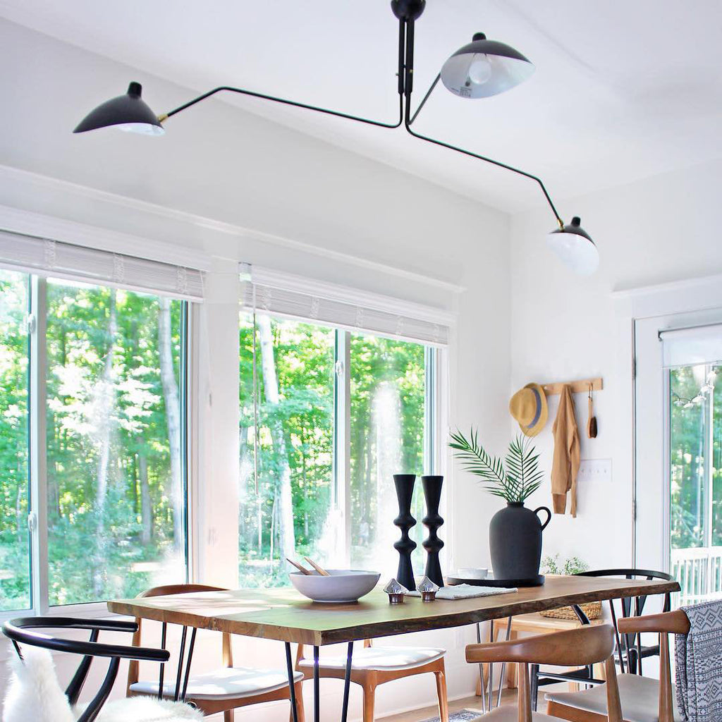 Spider Ceiling Lamp With Three Adjustable Brass Arms, Mid-Century Modern Fixture