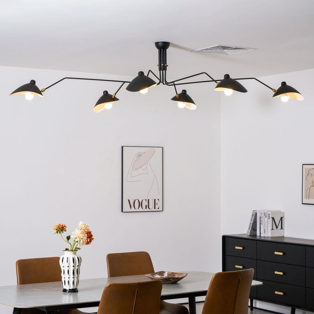 Spider Ceiling Lamp With Three Adjustable Brass Arms, Mid-Century Modern Fixture