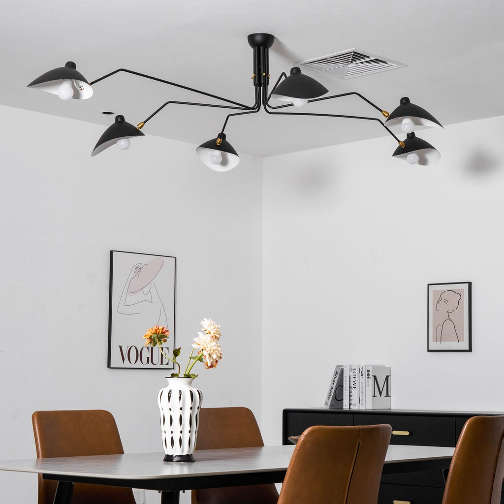 Spider Ceiling Lamp With Three Adjustable Brass Arms, Mid-Century Modern Fixture
