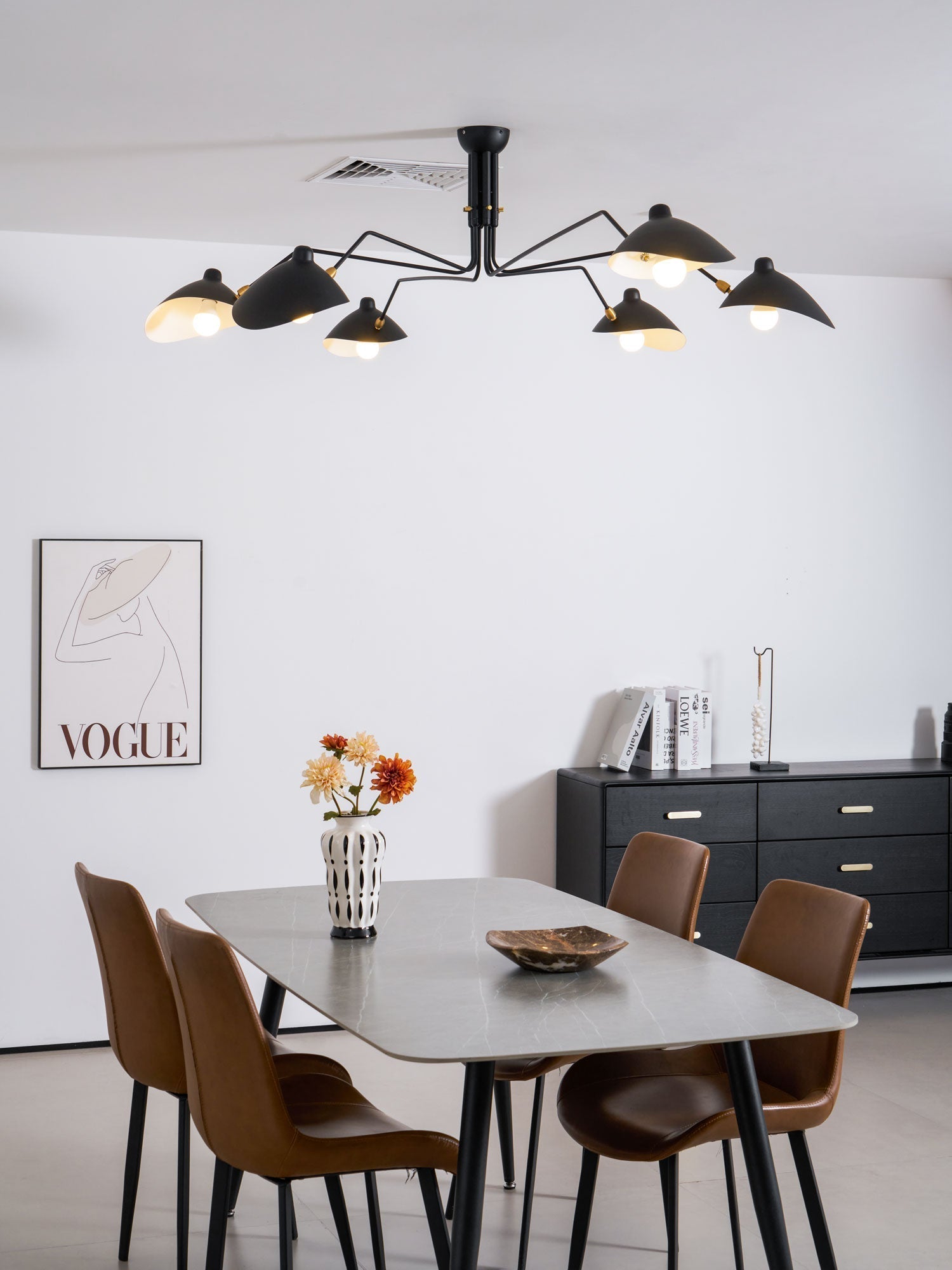 Spider Ceiling Lamp With Three Adjustable Brass Arms, Mid-Century Modern Fixture