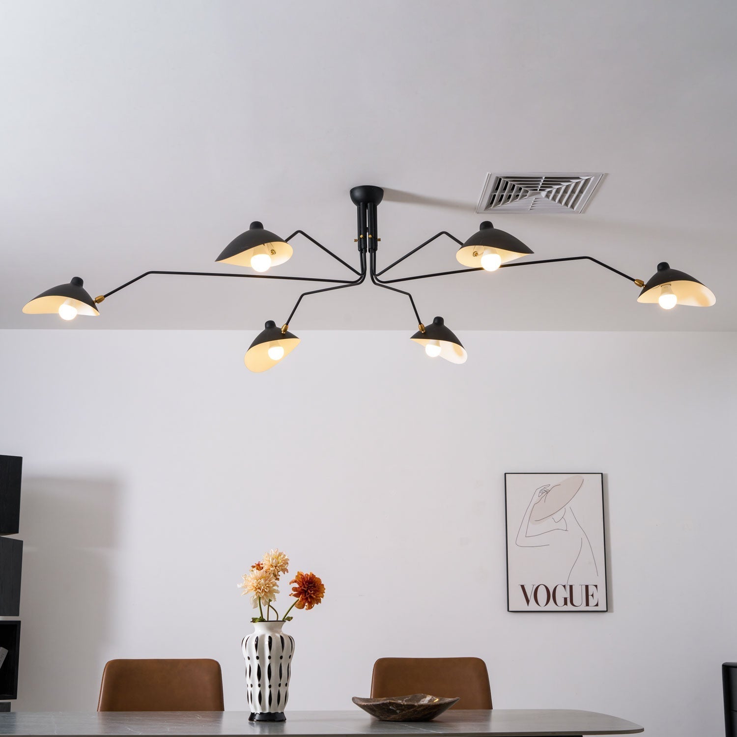 Spider Ceiling Lamp With Three Adjustable Brass Arms, Mid-Century Modern Fixture