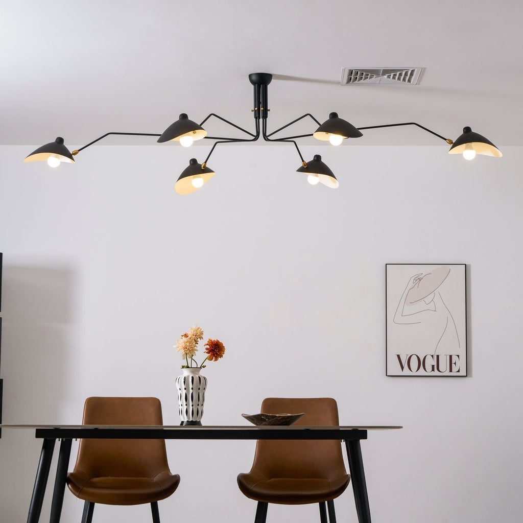 Spider Ceiling Lamp With Three Adjustable Brass Arms, Mid-Century Modern Fixture
