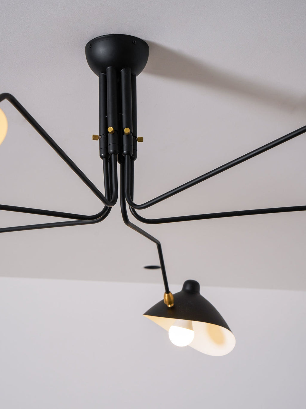 Spider Ceiling Lamp With Three Adjustable Brass Arms, Mid-Century Modern Fixture