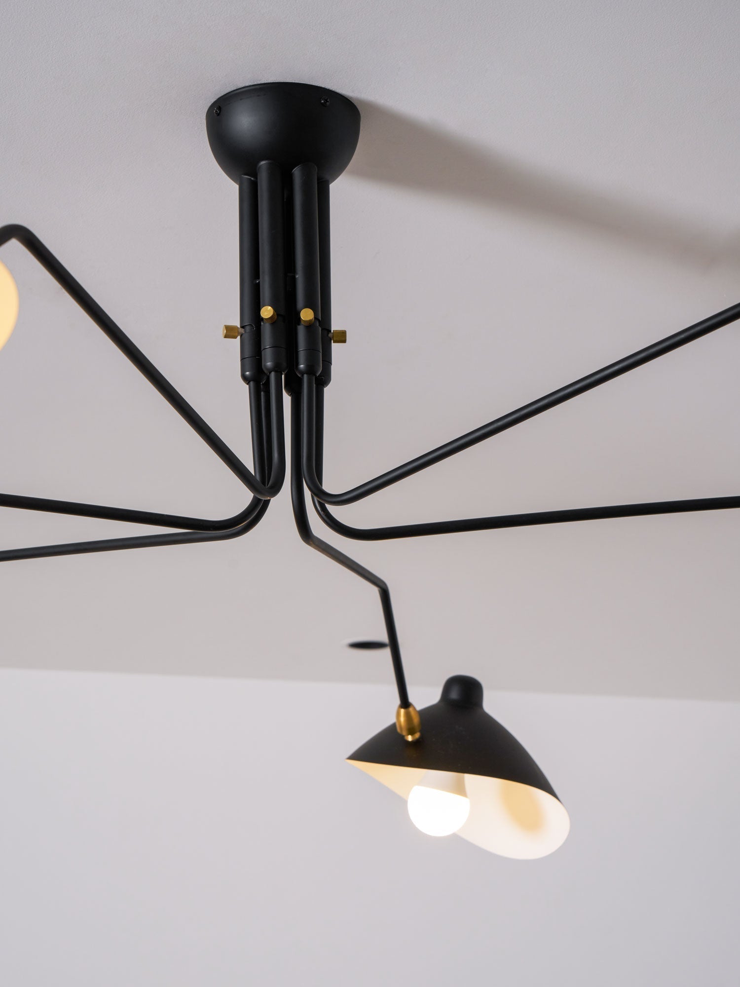 Spider Ceiling Lamp With Three Adjustable Brass Arms, Mid-Century Modern Fixture