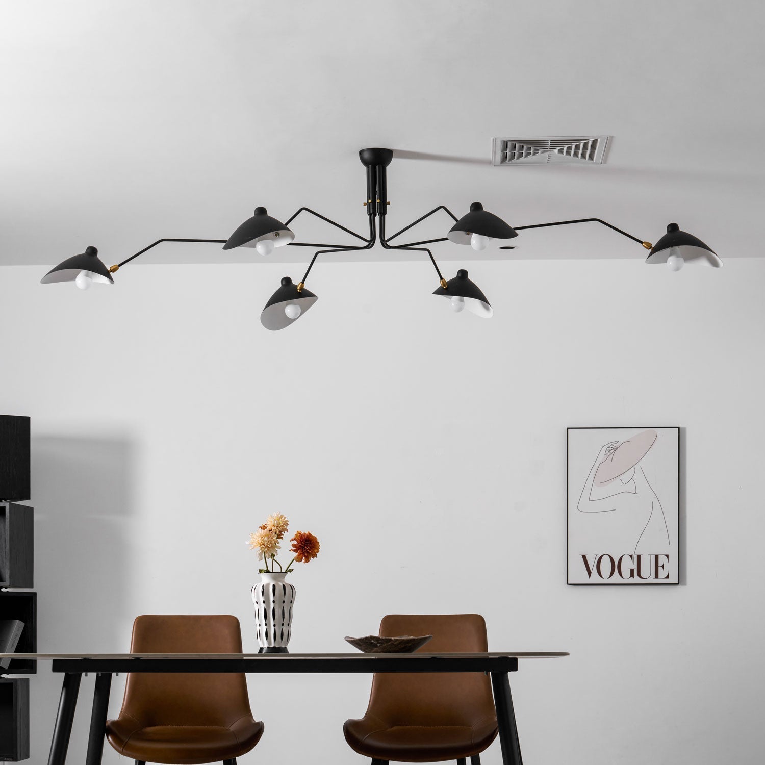 Spider Ceiling Lamp With Three Adjustable Brass Arms, Mid-Century Modern Fixture