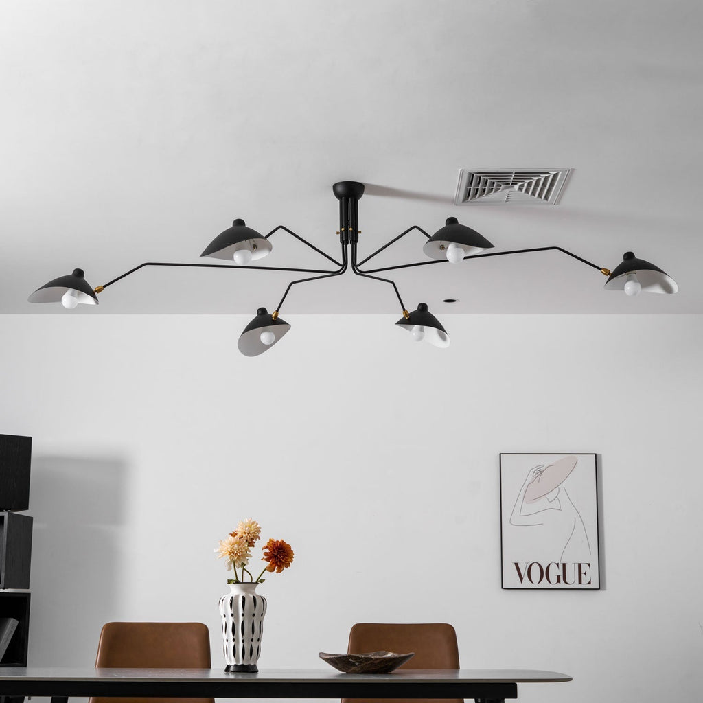 Spider Ceiling Lamp With Three Adjustable Brass Arms, Mid-Century Modern Fixture