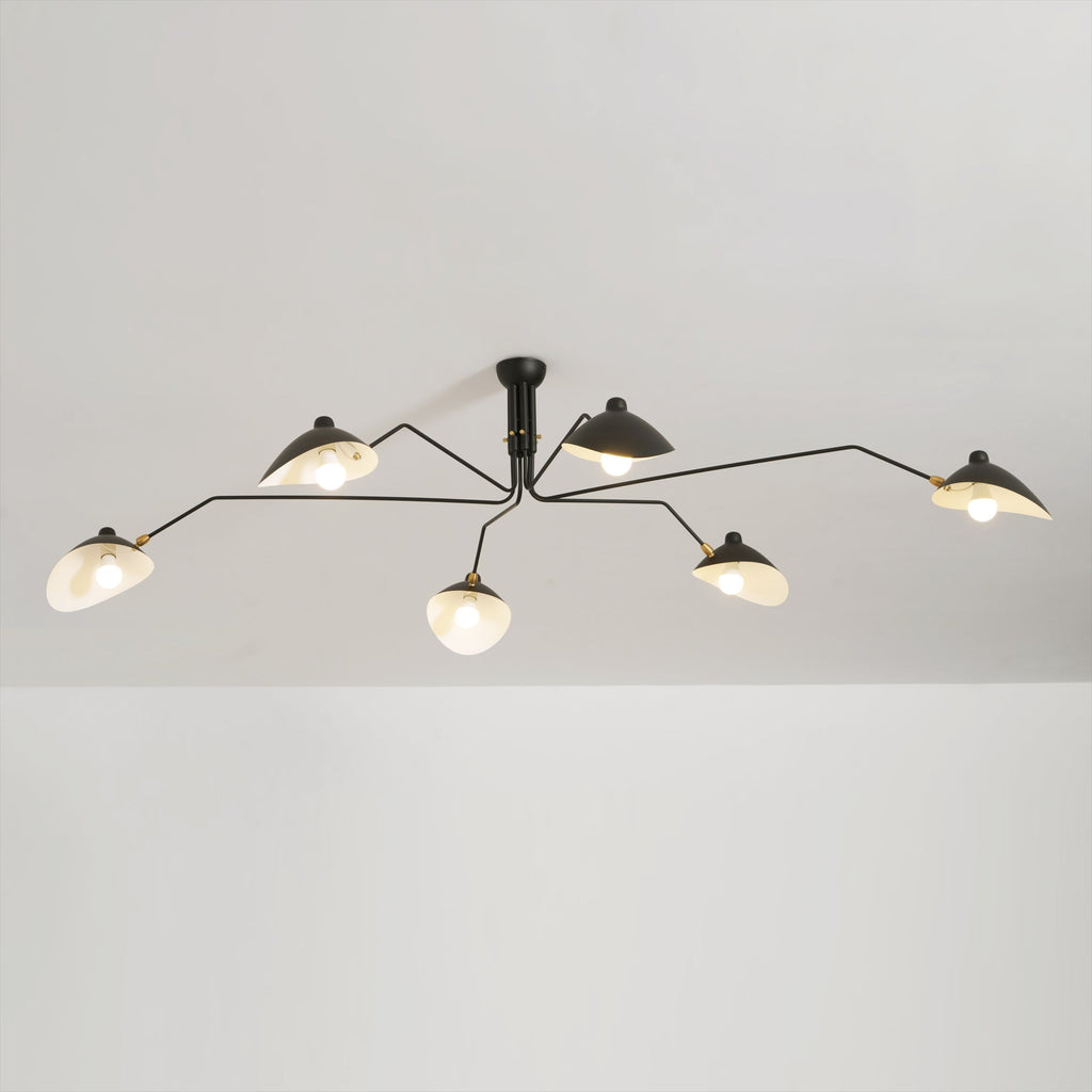 Spider Ceiling Lamp With Three Adjustable Brass Arms, Mid-Century Modern Fixture