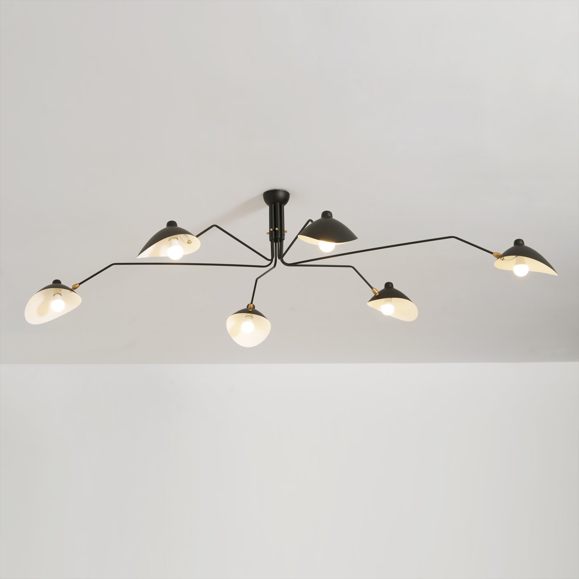 Spider Ceiling Lamp With Three Adjustable Brass Arms, Mid-Century Modern Fixture