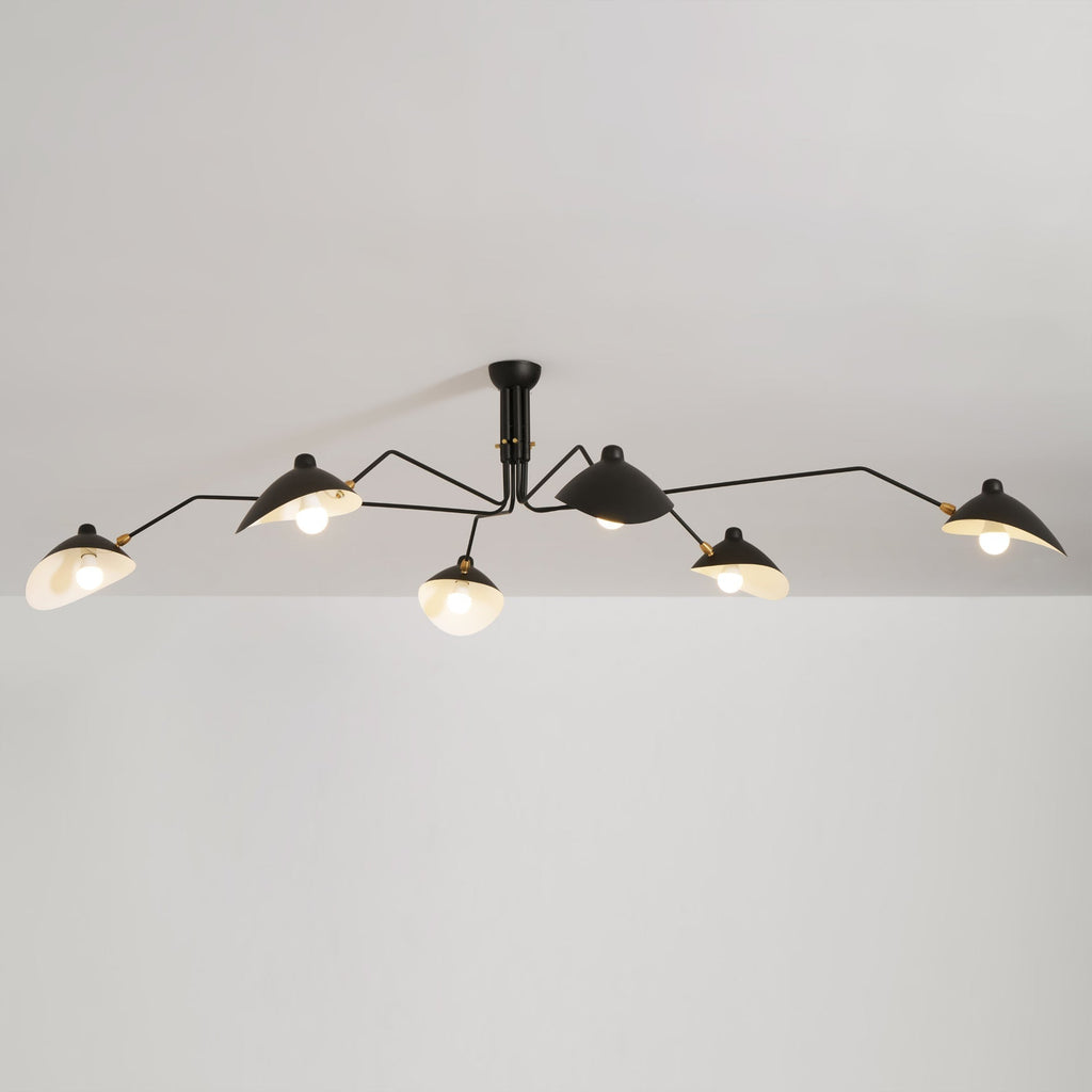 Spider Ceiling Lamp With Three Adjustable Brass Arms, Mid-Century Modern Fixture