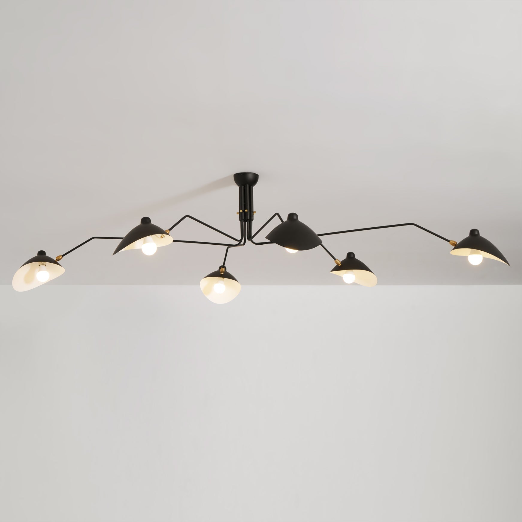 Spider Ceiling Lamp With Three Adjustable Brass Arms, Mid-Century Modern Fixture
