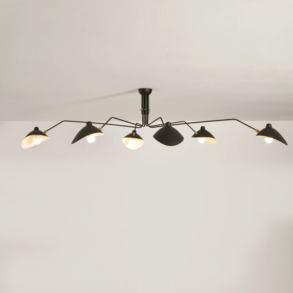 Spider Ceiling Lamp With Three Adjustable Brass Arms, Mid-Century Modern Fixture