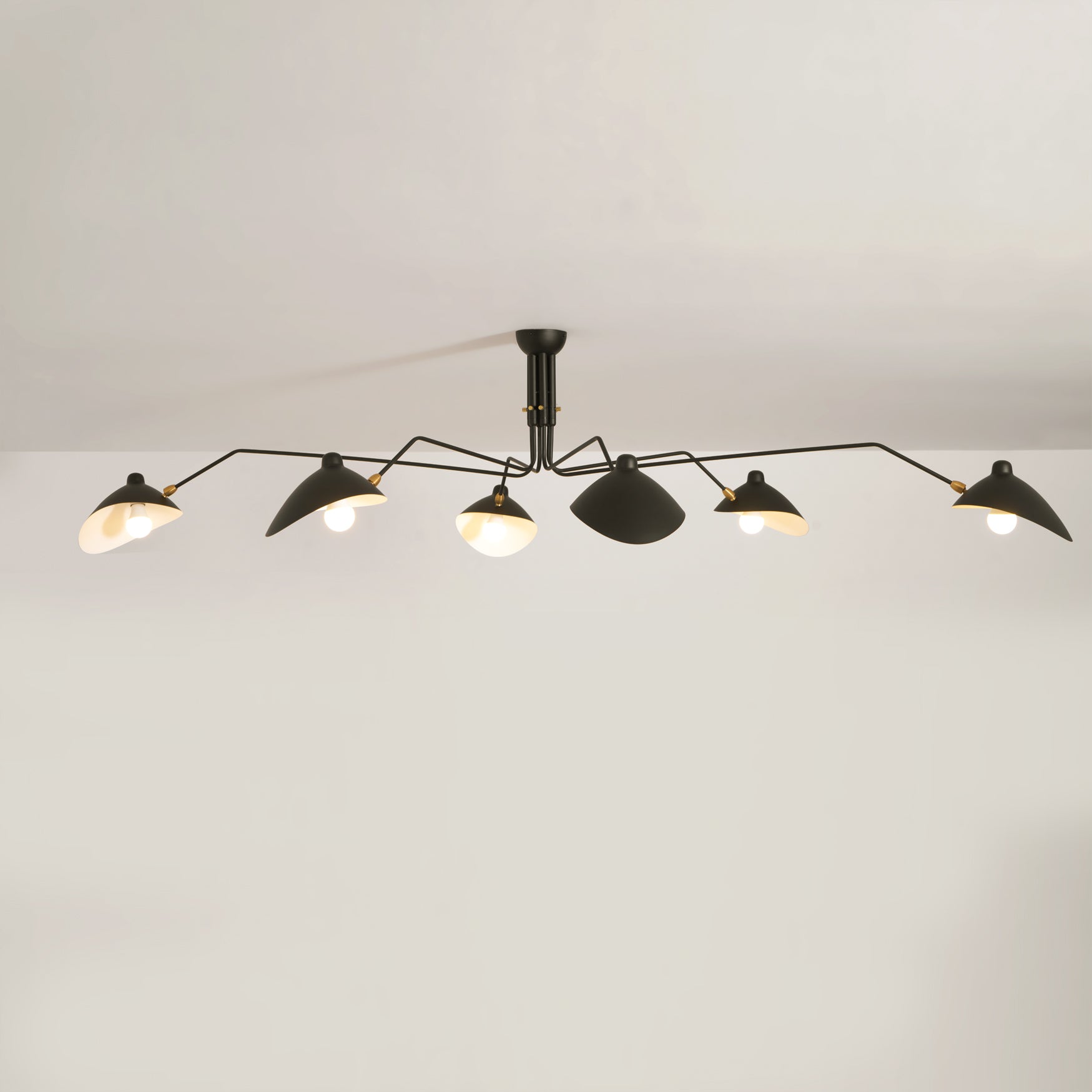 Spider Ceiling Lamp With Three Adjustable Brass Arms, Mid-Century Modern Fixture