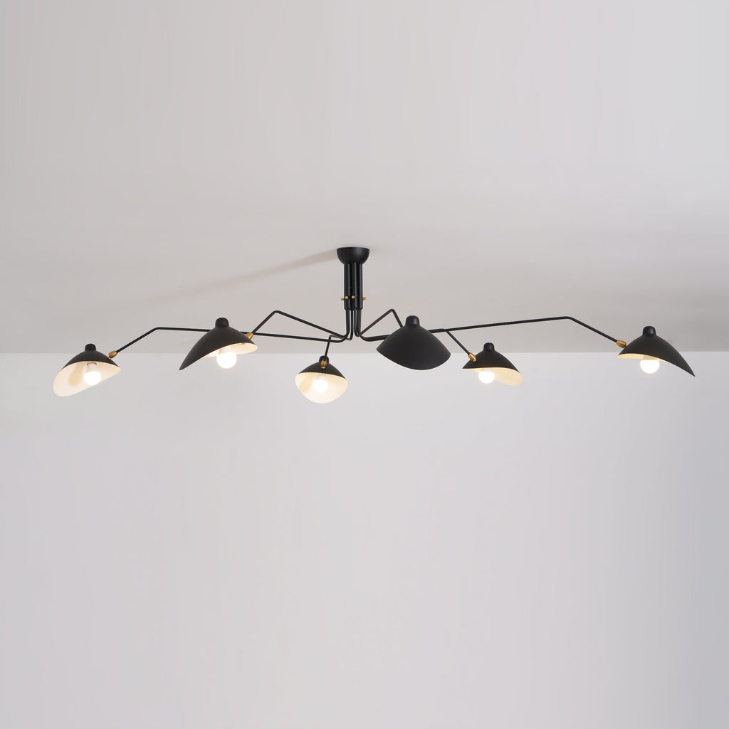 Spider Ceiling Lamp With Three Adjustable Brass Arms, Mid-Century Modern Fixture