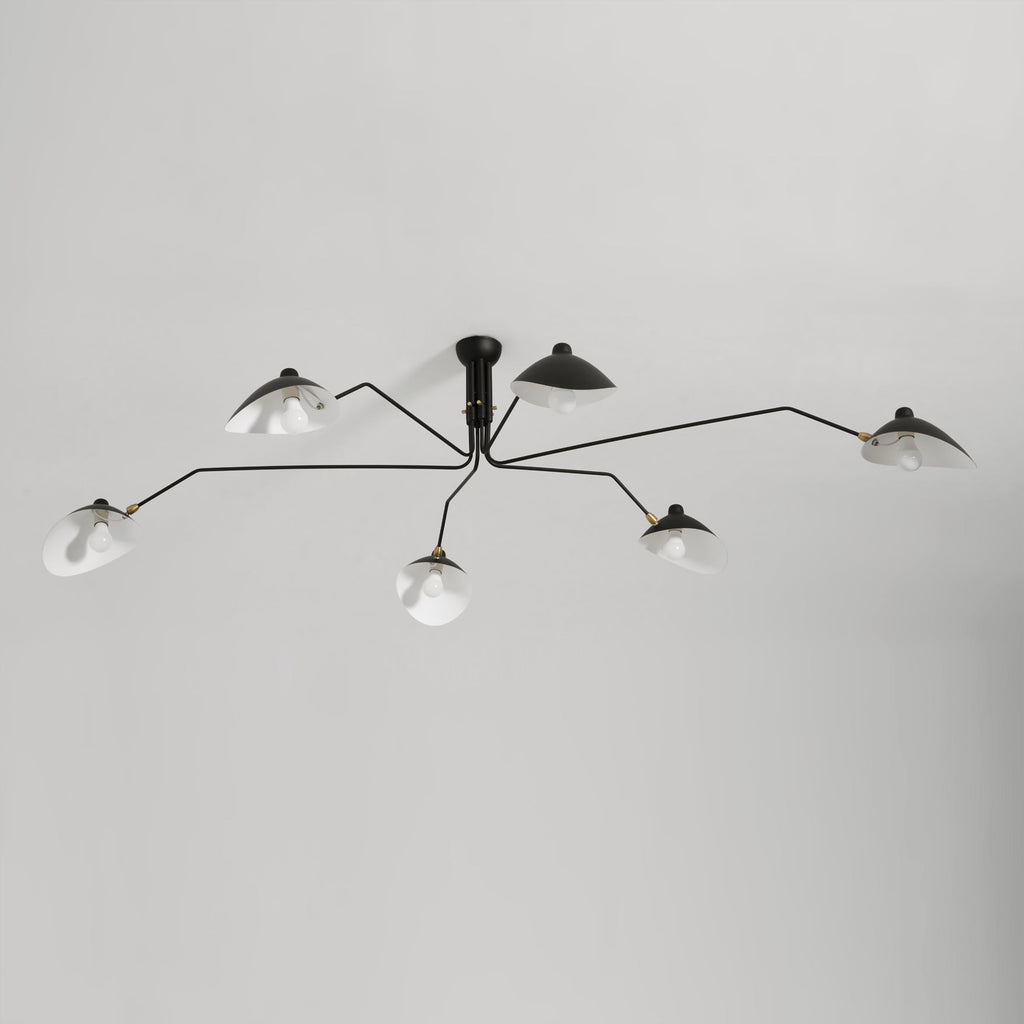 Spider Ceiling Lamp With Three Adjustable Brass Arms, Mid-Century Modern Fixture