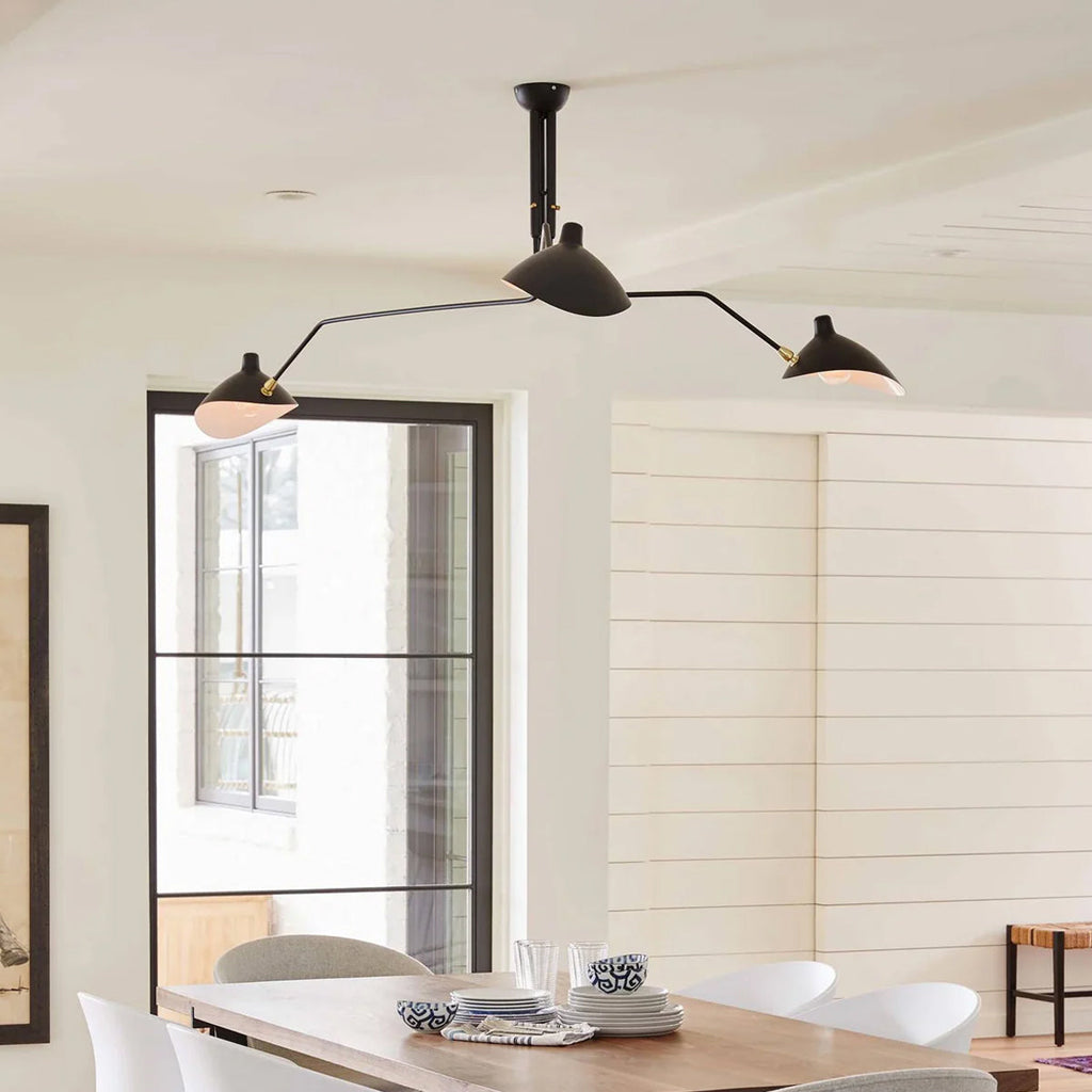 Spider Ceiling Lamp With Three Adjustable Brass Arms, Mid-Century Modern Fixture