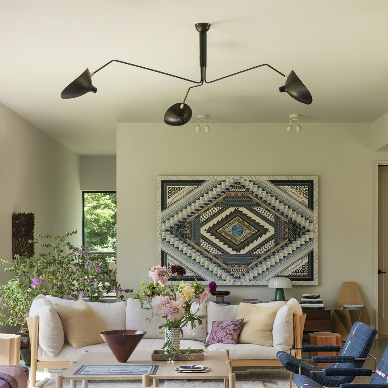 Spider Ceiling Lamp With Three Adjustable Brass Arms, Mid-Century Modern Fixture