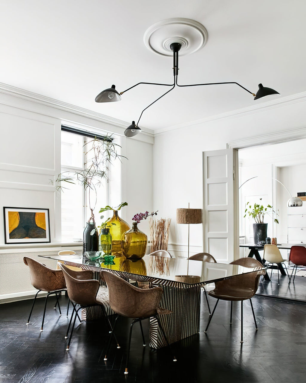 Spider Ceiling Lamp With Three Adjustable Brass Arms, Mid-Century Modern Fixture
