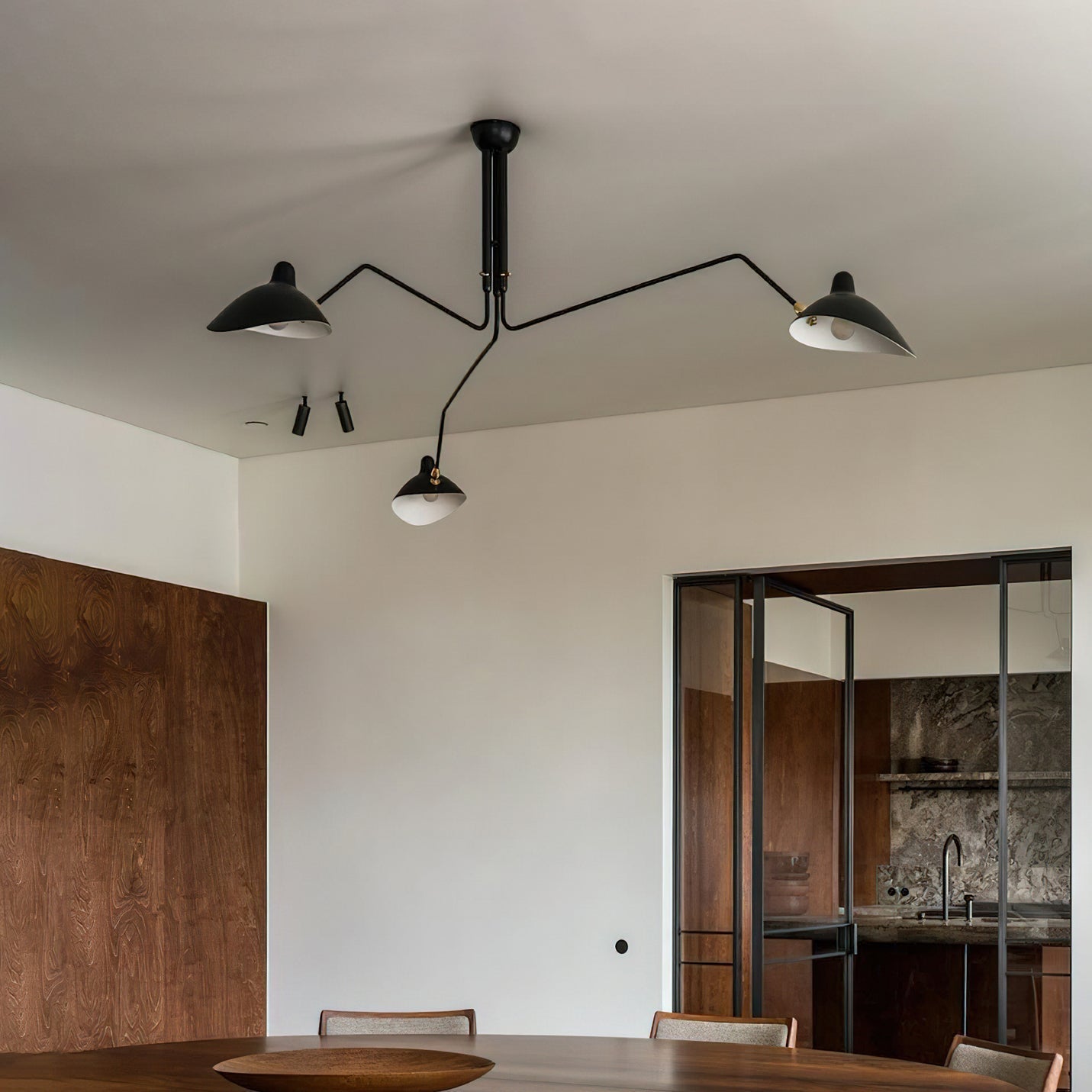 Spider Ceiling Lamp With Three Adjustable Brass Arms, Mid-Century Modern Fixture