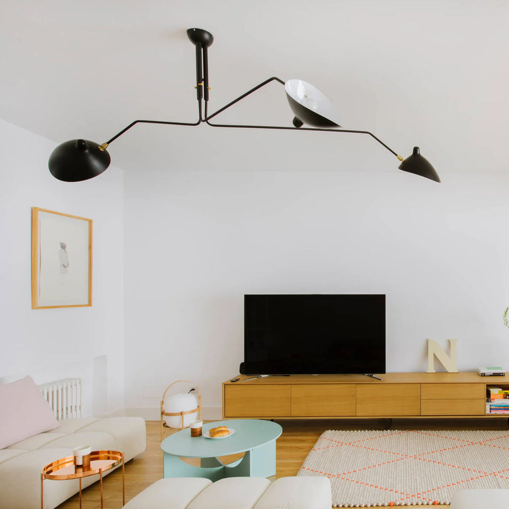 Spider Ceiling Lamp With Three Adjustable Brass Arms, Mid-Century Modern Fixture