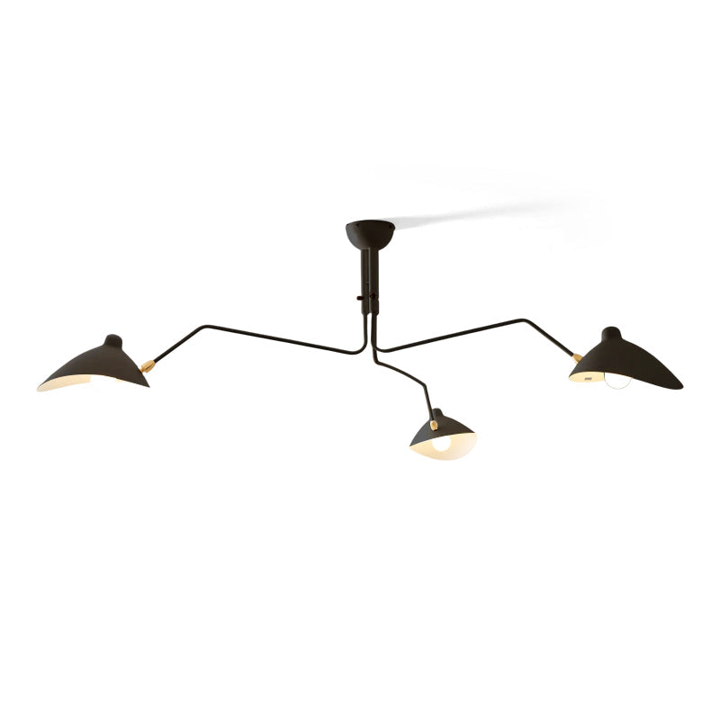 Spider Ceiling Lamp With Three Adjustable Brass Arms, Mid-Century Modern Fixture