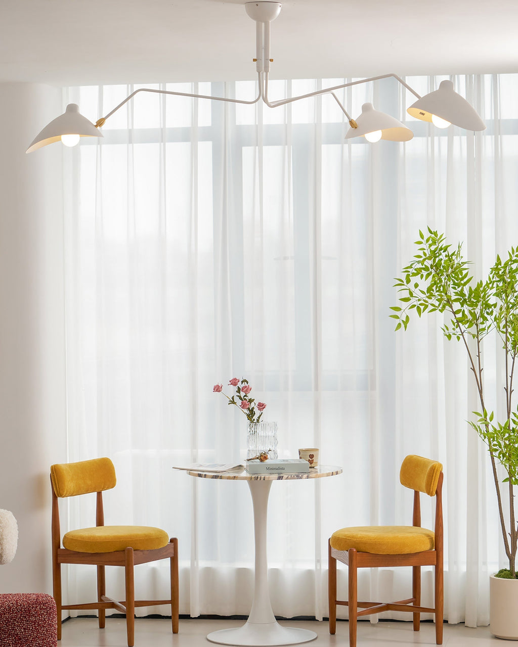 Spider Ceiling Lamp With Three Adjustable Brass Arms, Mid-Century Modern Fixture