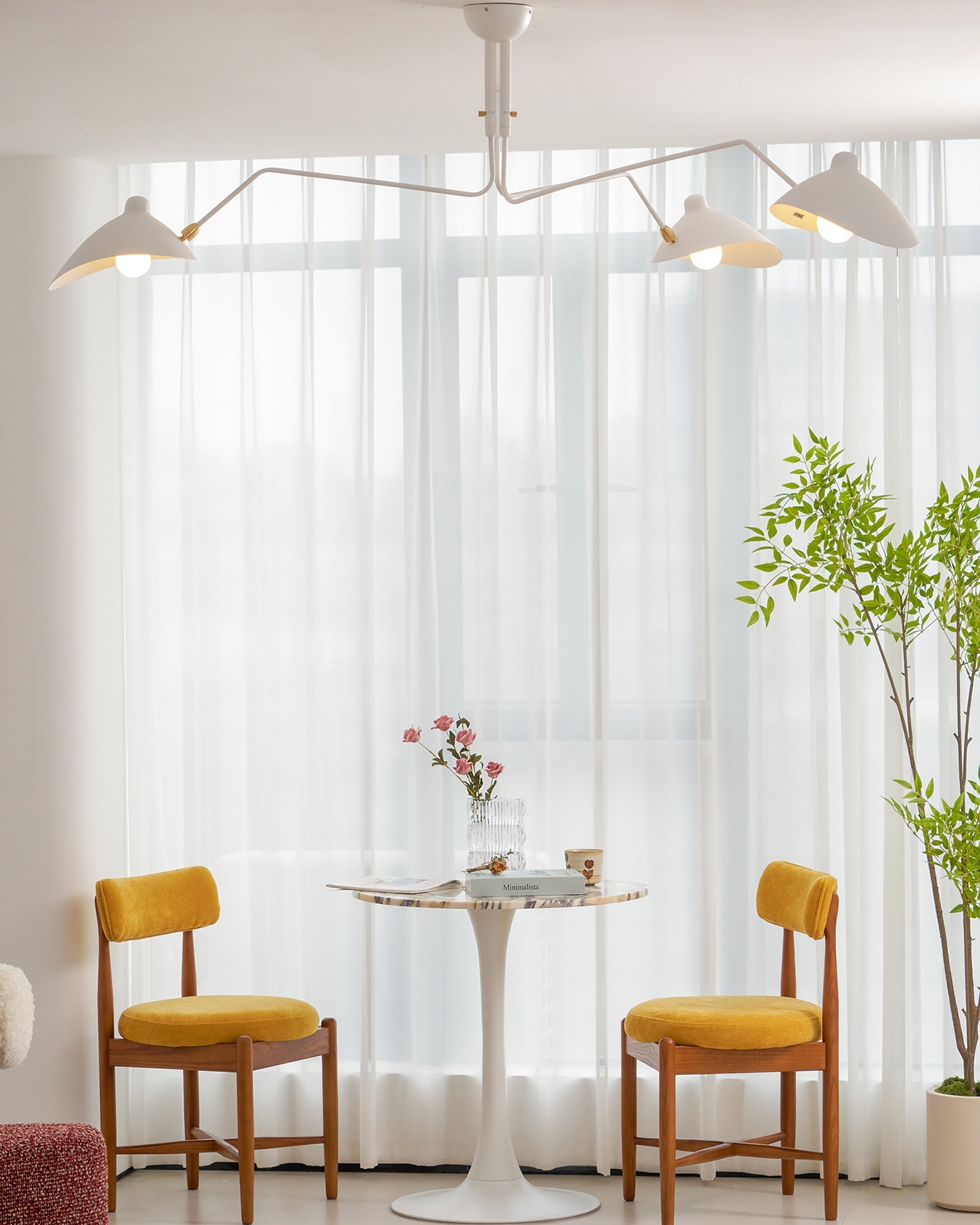 Spider Ceiling Lamp With Three Adjustable Brass Arms, Mid-Century Modern Fixture