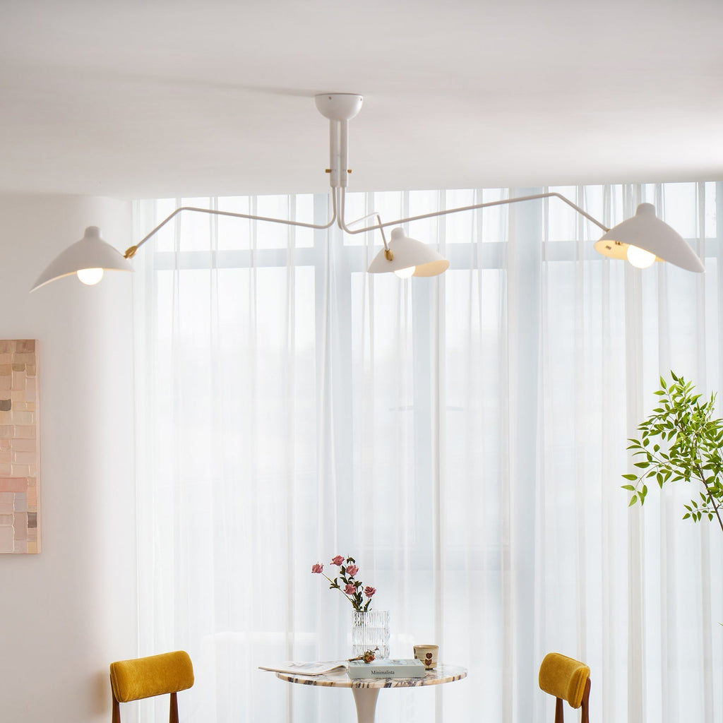 Spider Ceiling Lamp With Three Adjustable Brass Arms, Mid-Century Modern Fixture