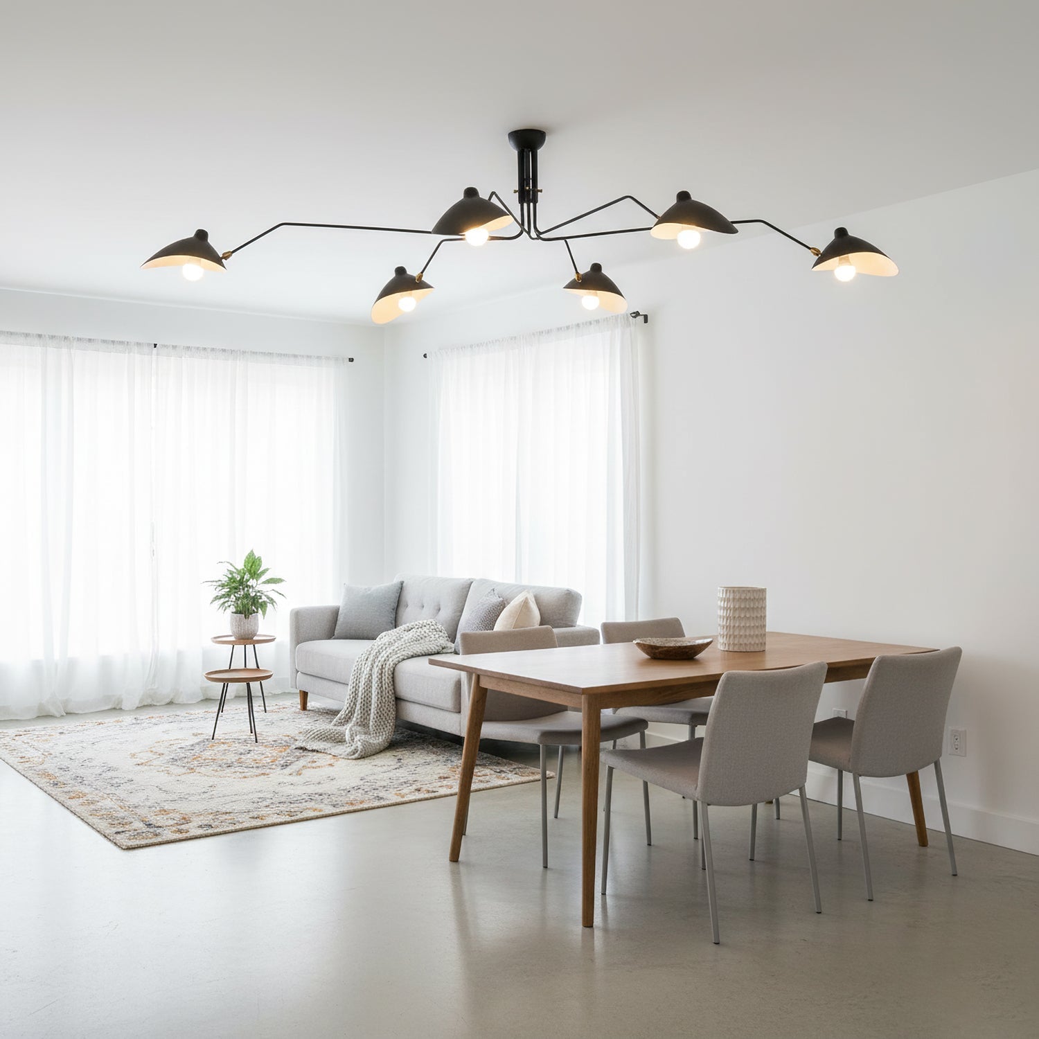 Spider Ceiling Lamp With Three Adjustable Brass Arms, Mid-Century Modern Fixture