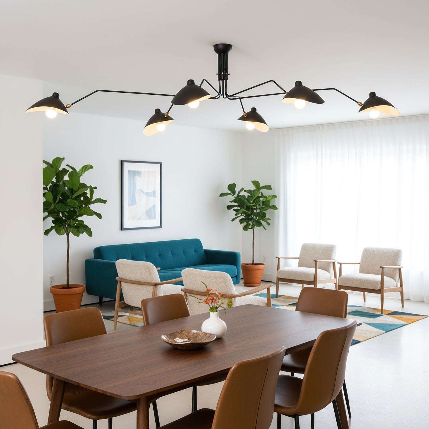 Spider Ceiling Lamp With Three Adjustable Brass Arms, Mid-Century Modern Fixture