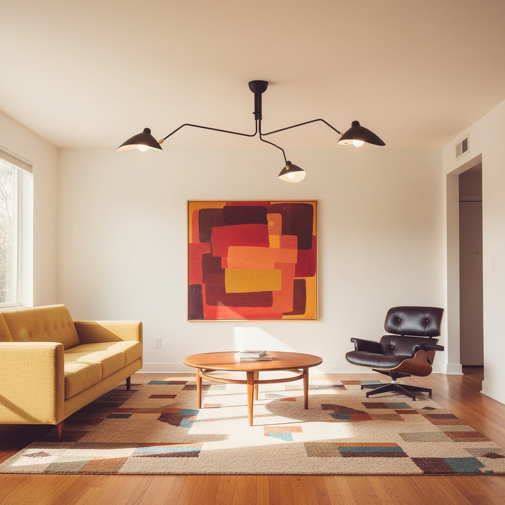 Spider Ceiling Lamp With Three Adjustable Brass Arms, Mid-Century Modern Fixture