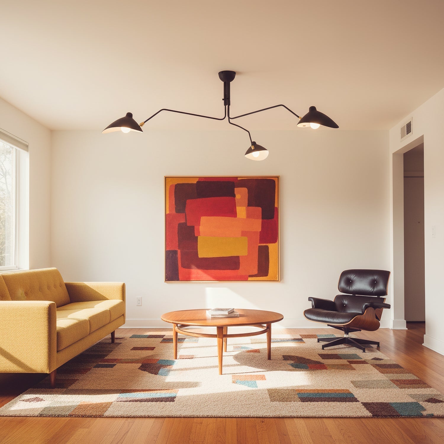 Spider Ceiling Lamp With Three Adjustable Brass Arms, Mid-Century Modern Fixture