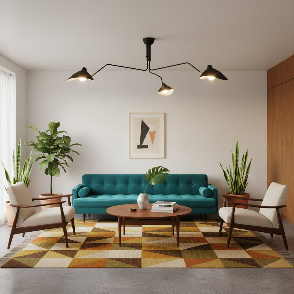 Spider Ceiling Lamp With Three Adjustable Brass Arms, Mid-Century Modern Fixture