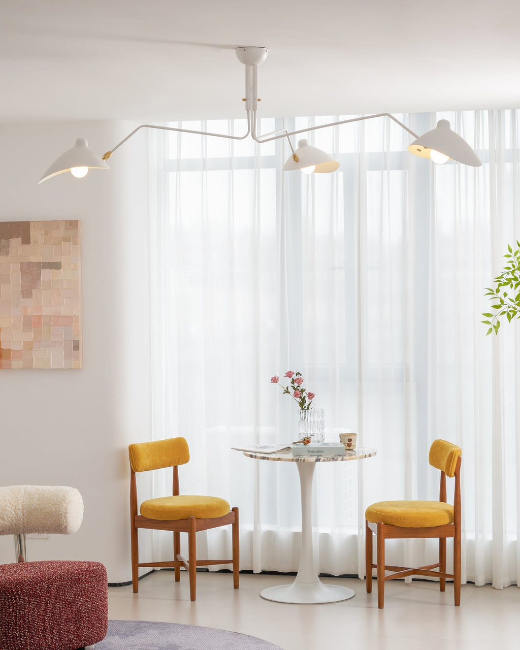 Spider Ceiling Lamp With Three Adjustable Brass Arms, Mid-Century Modern Fixture