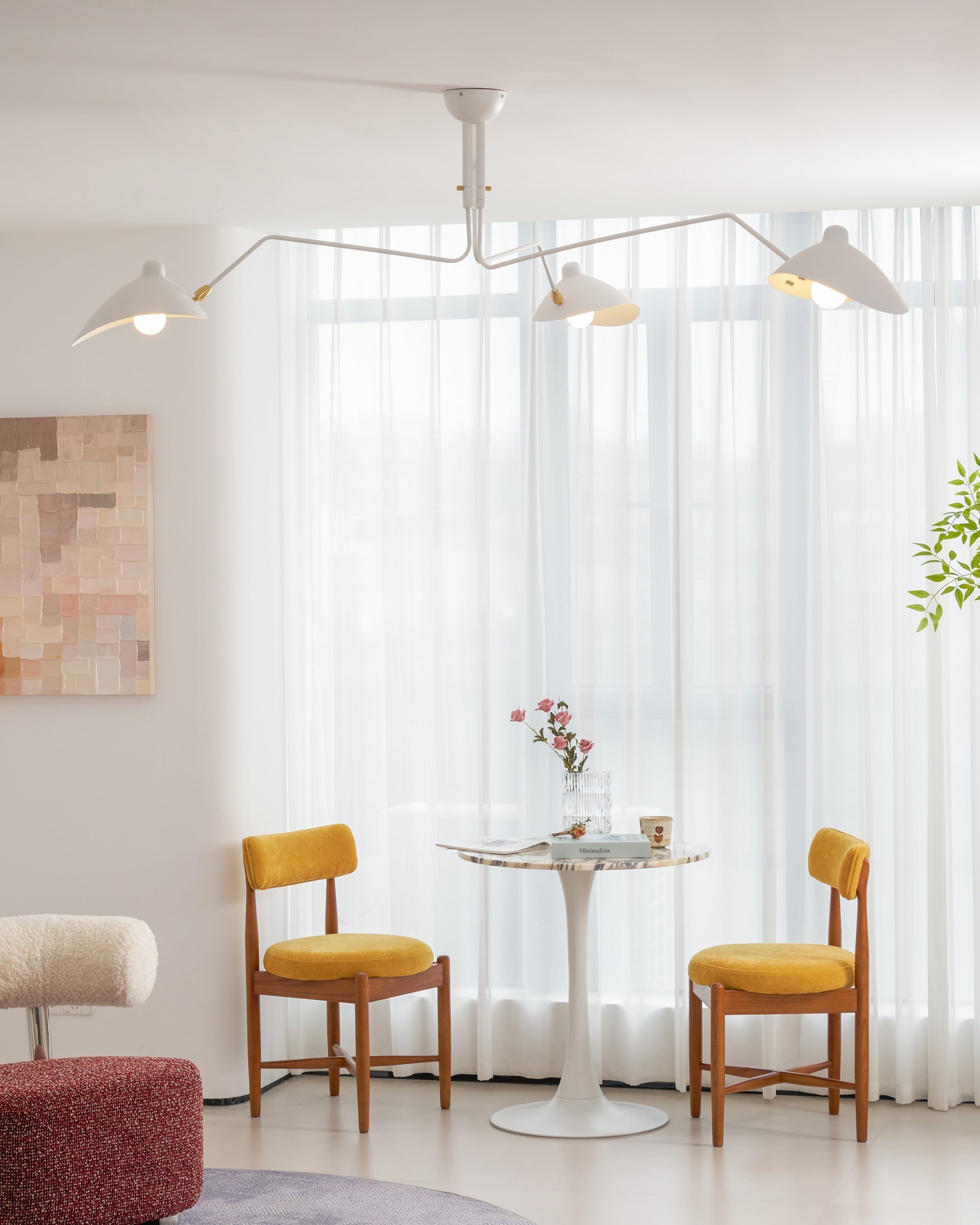 Spider Ceiling Lamp With Three Adjustable Brass Arms, Mid-Century Modern Fixture